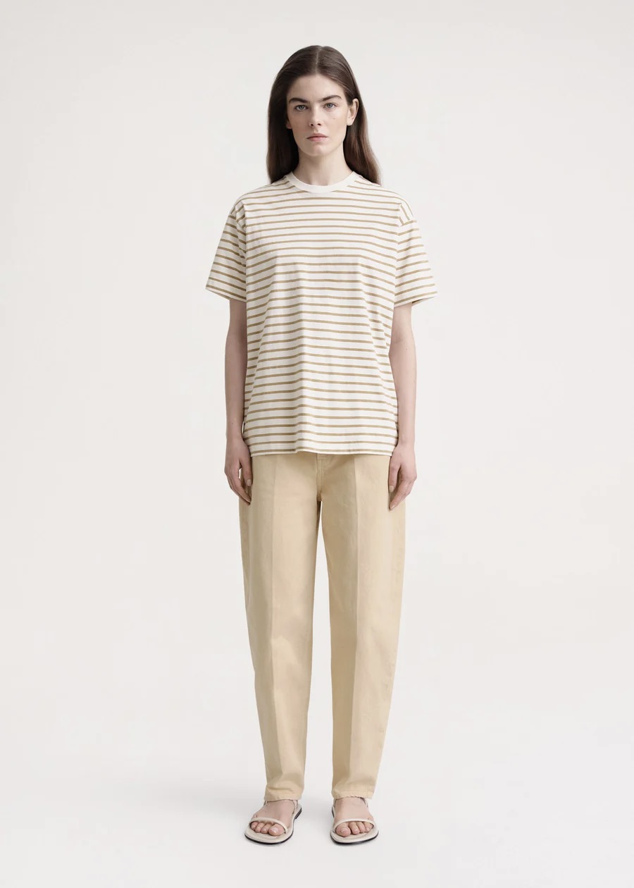 Beige randig Lyocell Tencel T-shirt